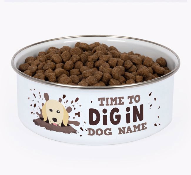 Time To Dig In: Personalised {breedFullName} Enamel Dog Bowl